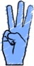 Scribble Grafik einer Hand mit Zeige-, Mittel- und Ringfinger nach oben